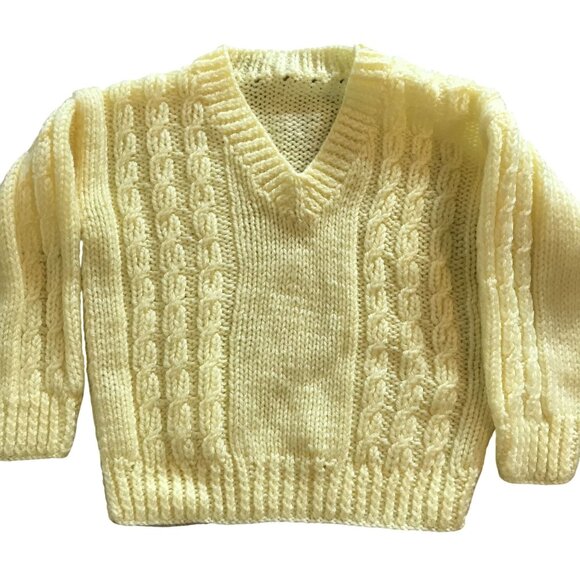 Handmade Yellow Cable Knit V-Neck Sweater Toddler Size Warm Soft Long Sleeve - Picture 1 of 8